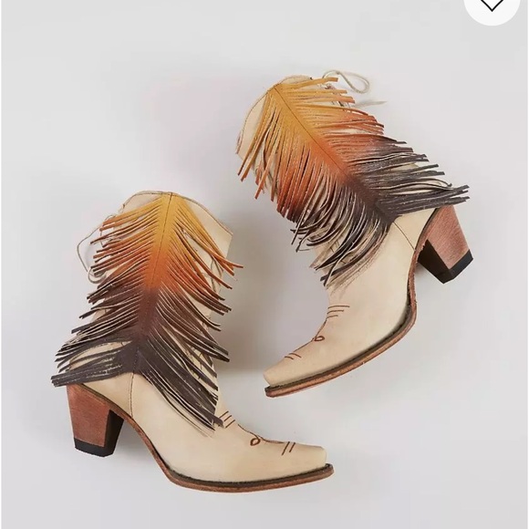 Boho Fringe Ankle Boots - Cream and Tan - Picture 2 of 8